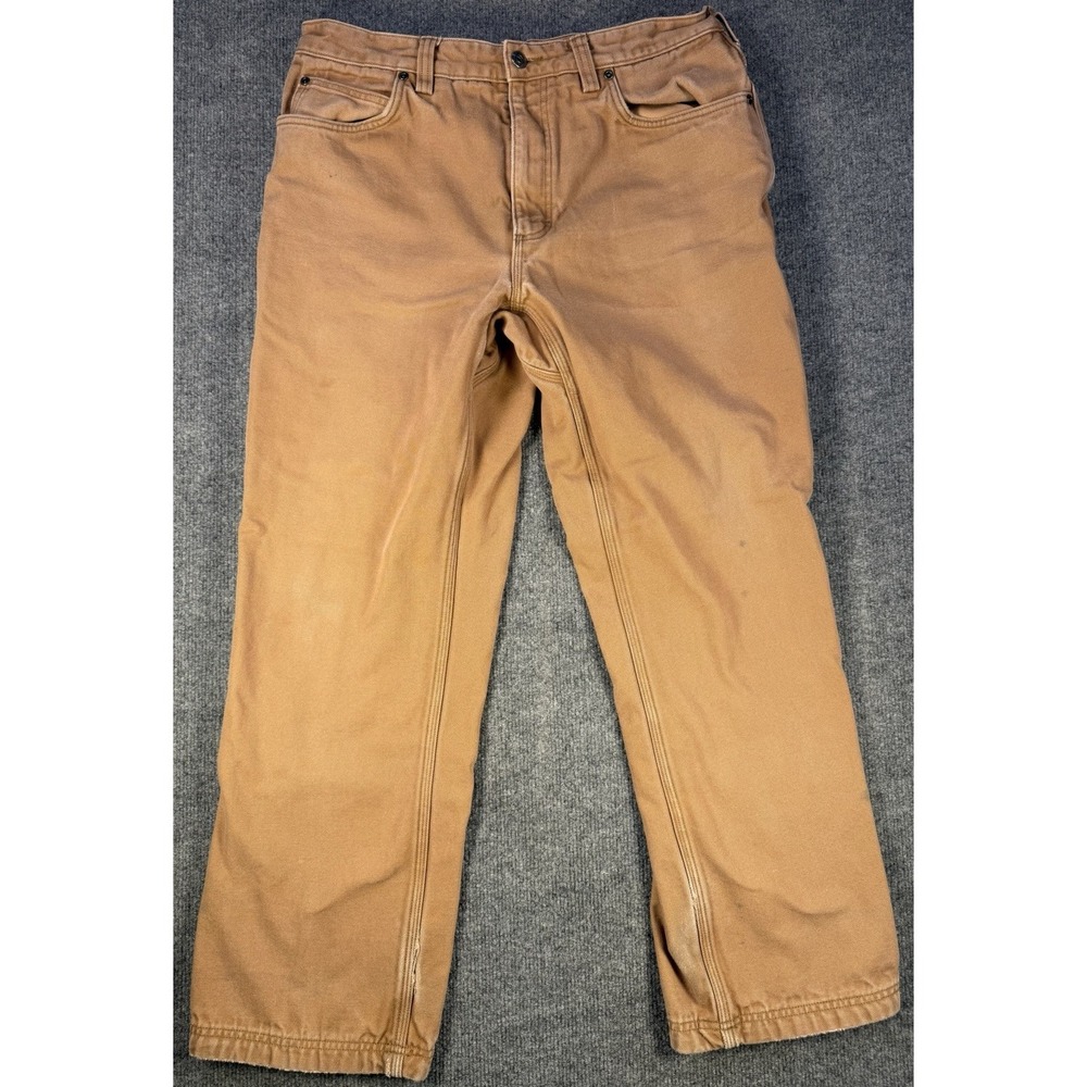 36x30 🛠️ Duluth Trading Co. Fire Hose Flannel Lined Work Pants‎ Khaki/Brown